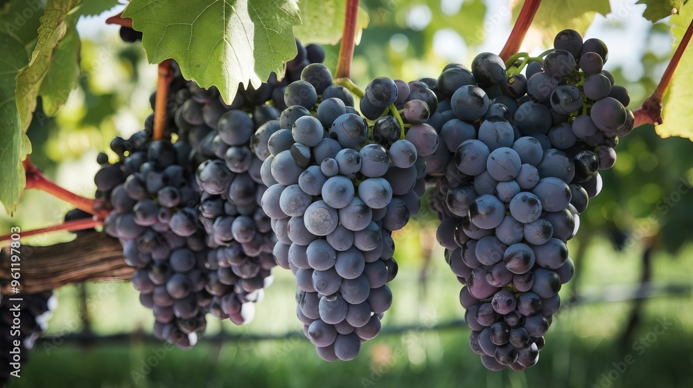 Fototapeta premium Fresh grape bunches on the vine before harvest