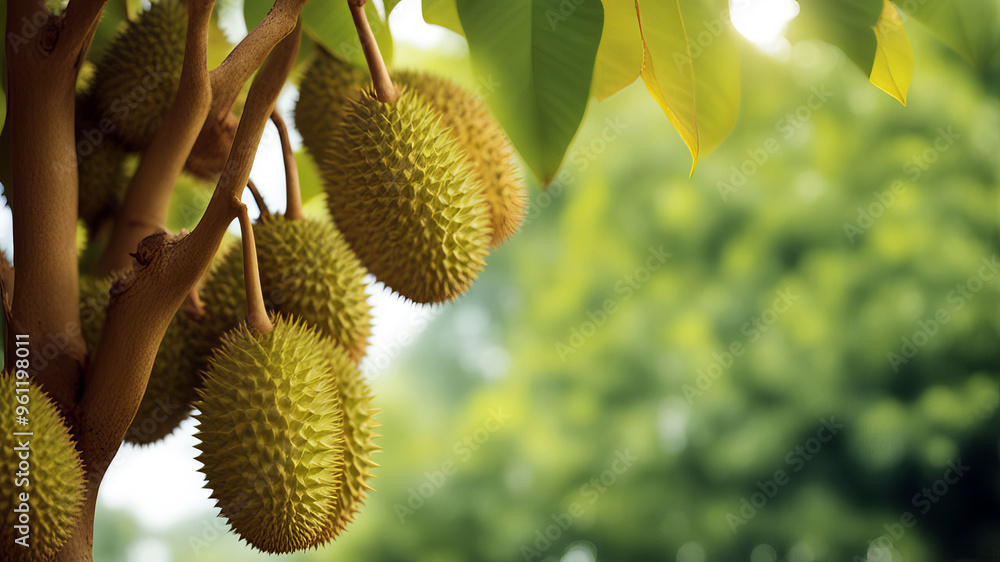 Durian on the tree before harvest season Durian on the tree before harvest season