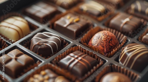 Delight in Decadence: A Close-Up of Exquisite Assorted Chocolates in Elegant Presentation photo