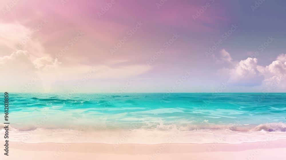Obraz premium Peaceful Seascape With Turquoise Waters and Pink Clouds