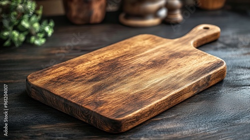 Customized wooden cutting board with engraved message, rustic style, 3D illustration