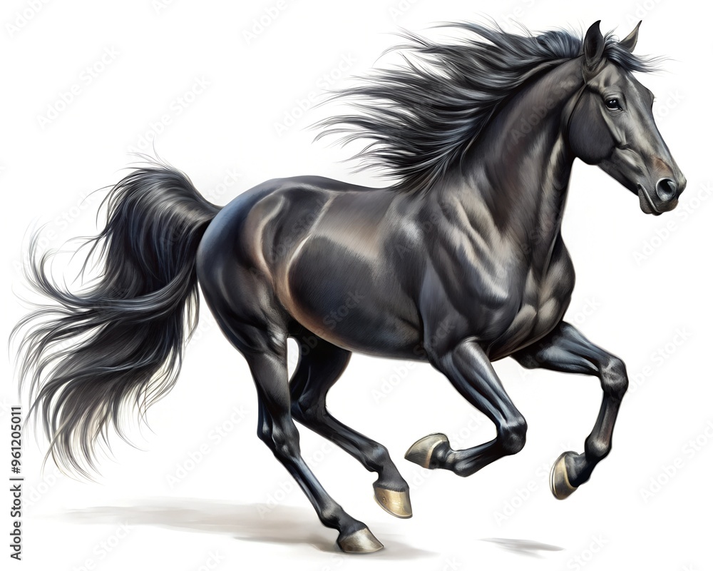 A black horse running realistic illustration isolated on white background A black horse running realistic illustration isolated on white background