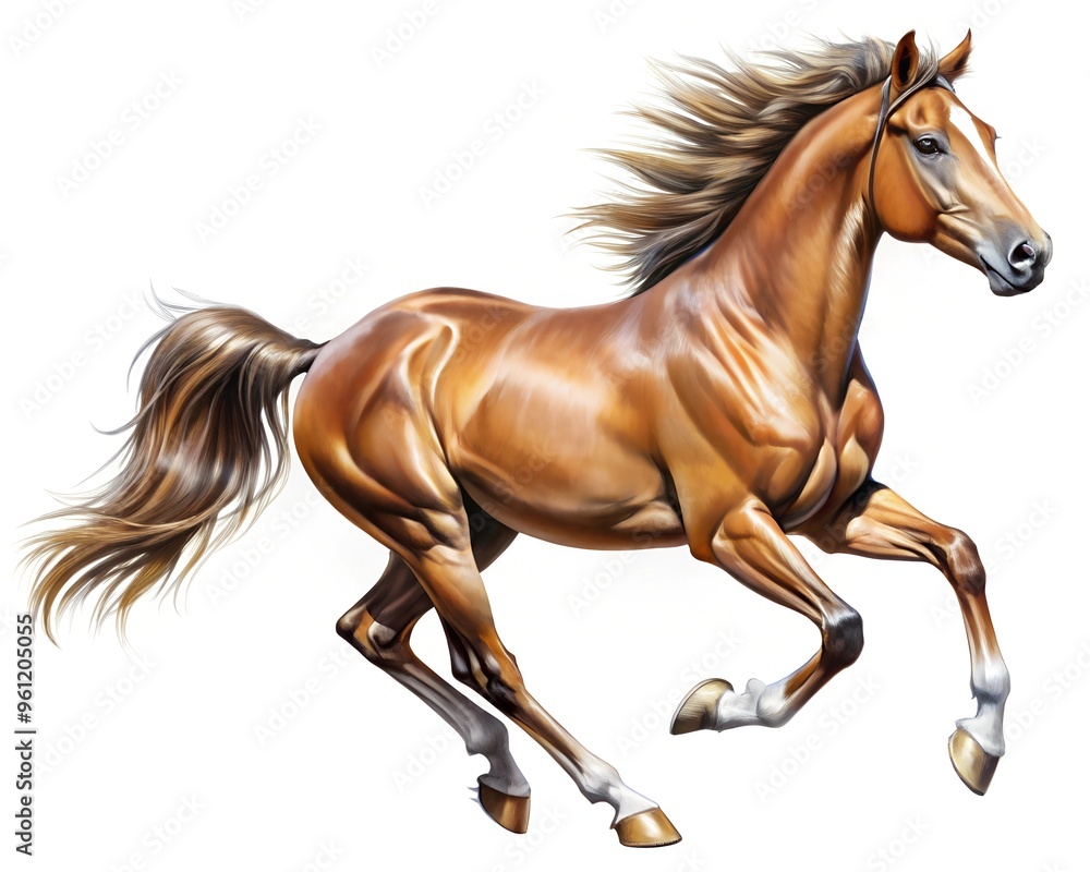 A brown horse running realistic illustration isolated on white background A brown horse running realistic illustration isolated on white background