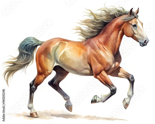 A brown horse running realistic illustration isolated on white background