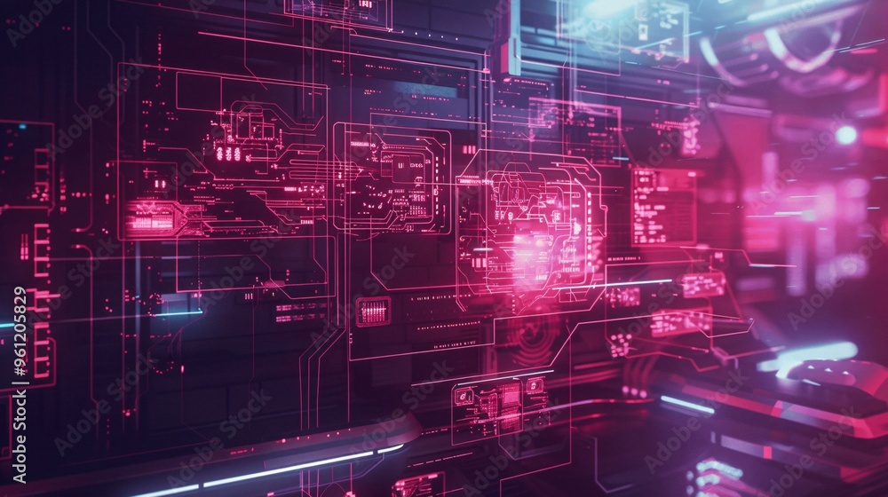 Abstract Futuristic Technology Background with Neon Lights and Circuitry Abstract Futuristic Technology Background with Neon Lights and Circuitry