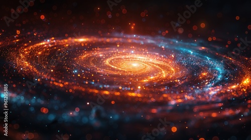 A swirling galaxy illuminated by vibrant stars and cosmic dust in the vastness of space on a tranquil night. Generative AI