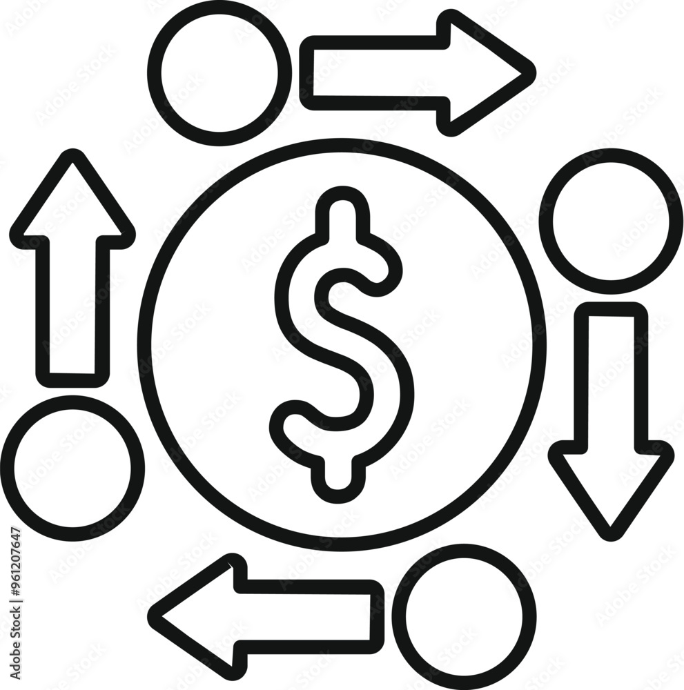 This icon represents money flowing in various directions, ideal for projects related to finance, investment, and currency exchange This icon represents money flowing in various directions, ideal for projects related to finance, investment, and currency exchange