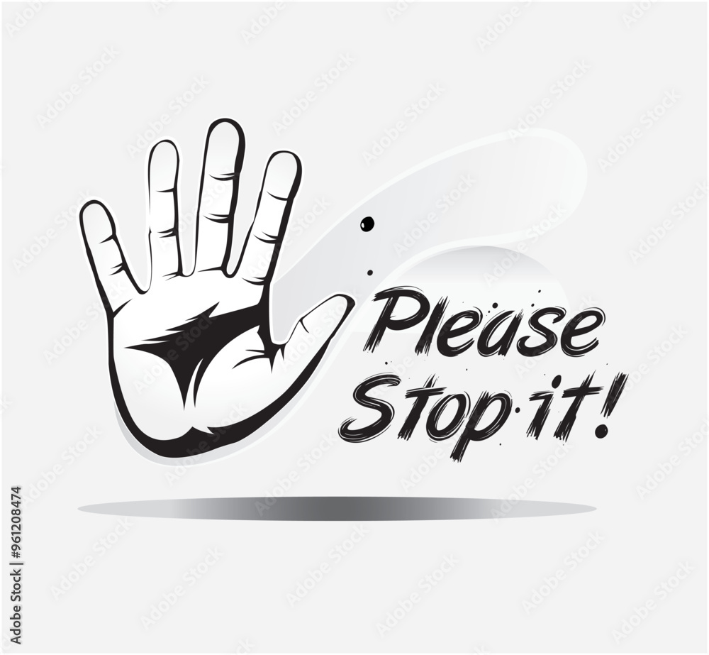 Obraz premium A vector of a bold STOP _ Please Stop hand symbol ideal for signs, branding, or custom T-shirt designs. Easily editable for various creative and promotional uses.