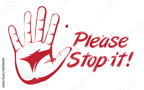 A vector of a bold STOP _ Please Stop hand symbol ideal for signs, branding, or custom T-shirt designs. Easily editable for various creative and promotional uses.