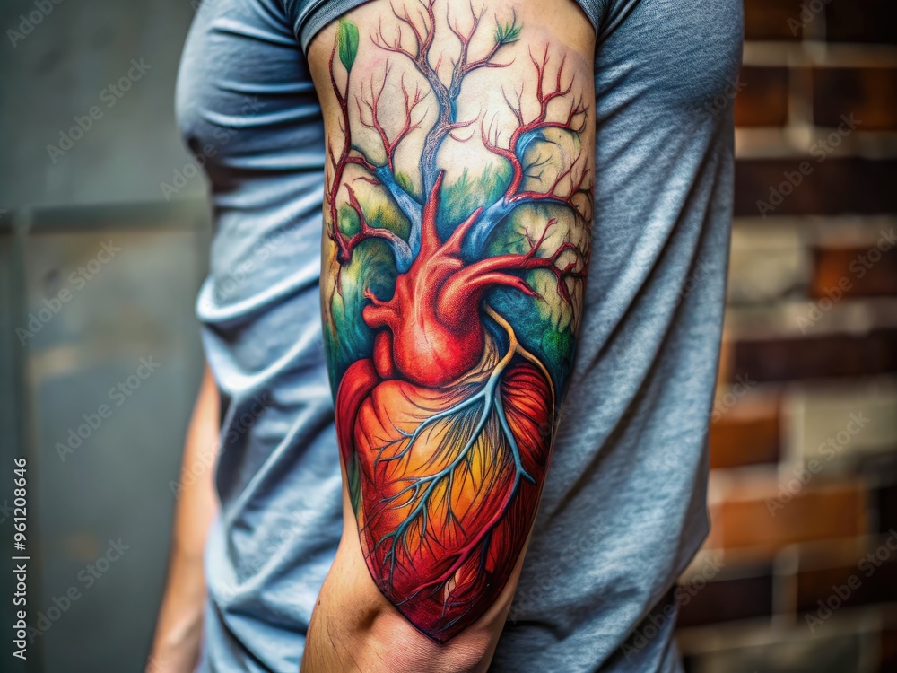Intricate anatomical heart tattoo design showcasing detailed cardiac ...