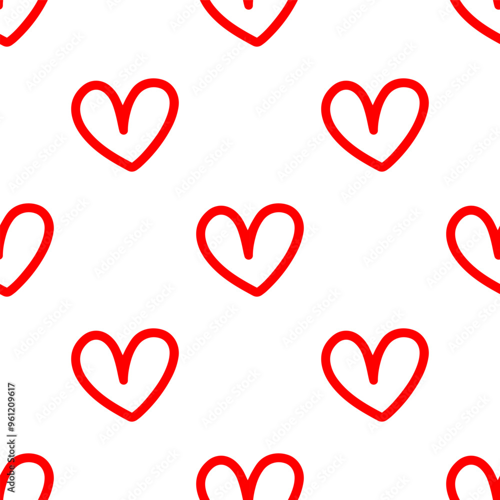 Seamless patterns of Linear red hearts cartoon doodle. Seamless patterns of Linear red hearts cartoon doodle.