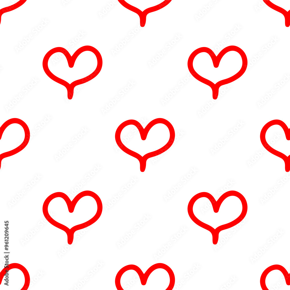 Seamless patterns of Linear red hearts cartoon doodle. Seamless patterns of Linear red hearts cartoon doodle.