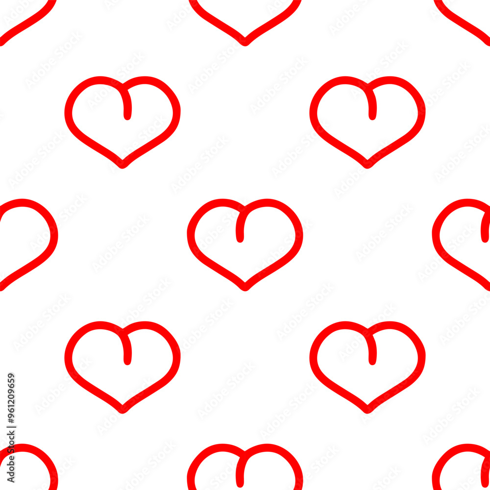 Seamless patterns of Linear red hearts cartoon doodle. Seamless patterns of Linear red hearts cartoon doodle.