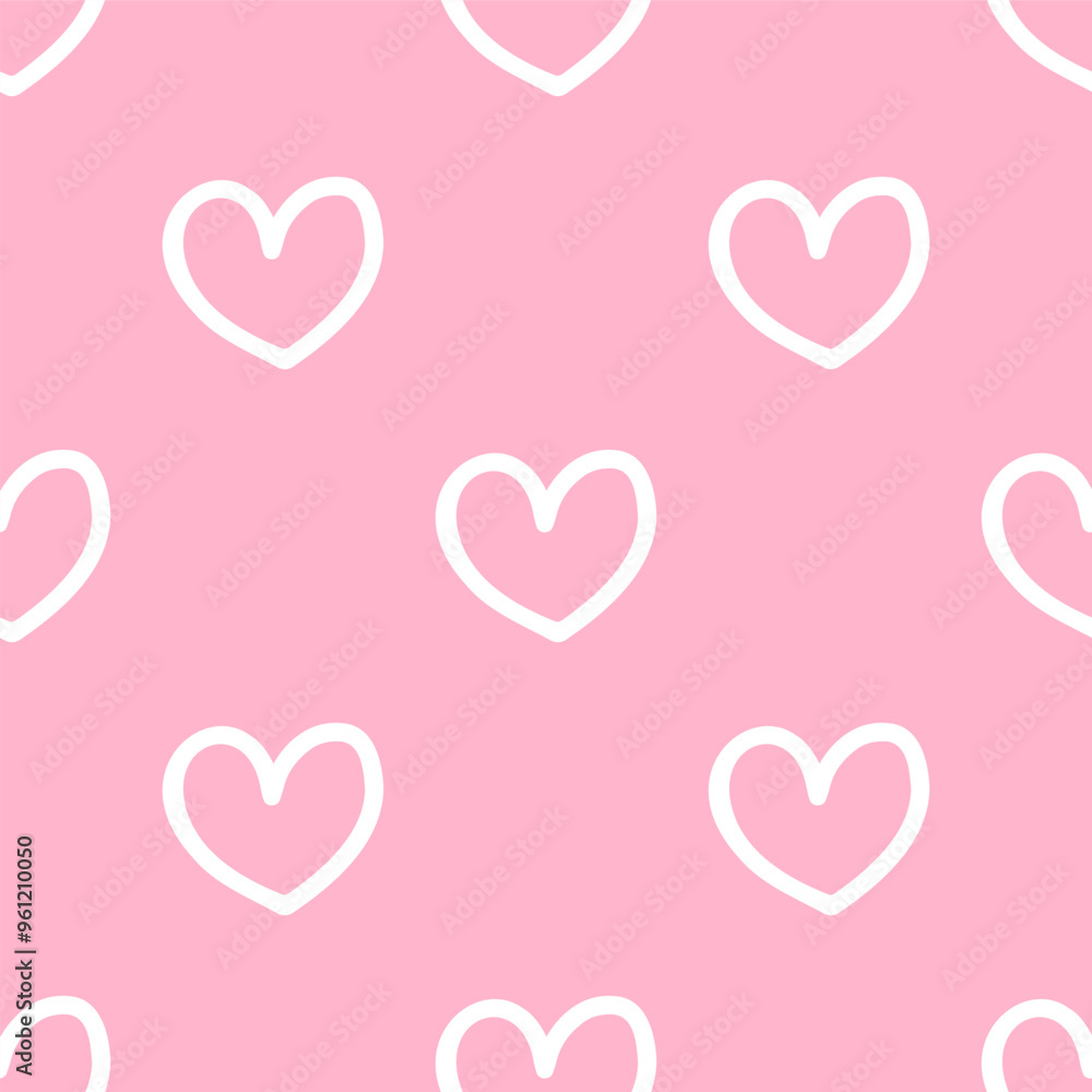 Seamless patterns of Cute hearts cartoon doodle on pink background. Seamless patterns of Cute hearts cartoon doodle on pink background.