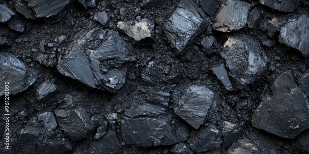 Closeup rough black coal stones that are perfect for enhancing industrial or natural design projects Closeup rough black coal stones that are perfect for enhancing industrial or natural design projects