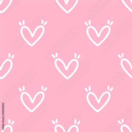 Seamless patterns of Cute hearts cartoon doodle on pink background.