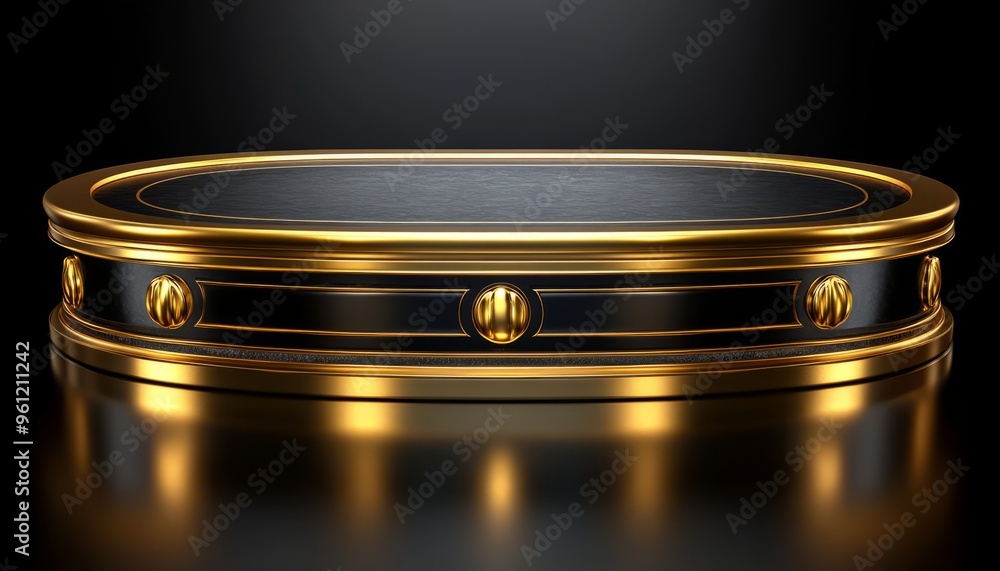 Black and Gold Oval Pedestal with Ornate Details Black and Gold Oval Pedestal with Ornate Details