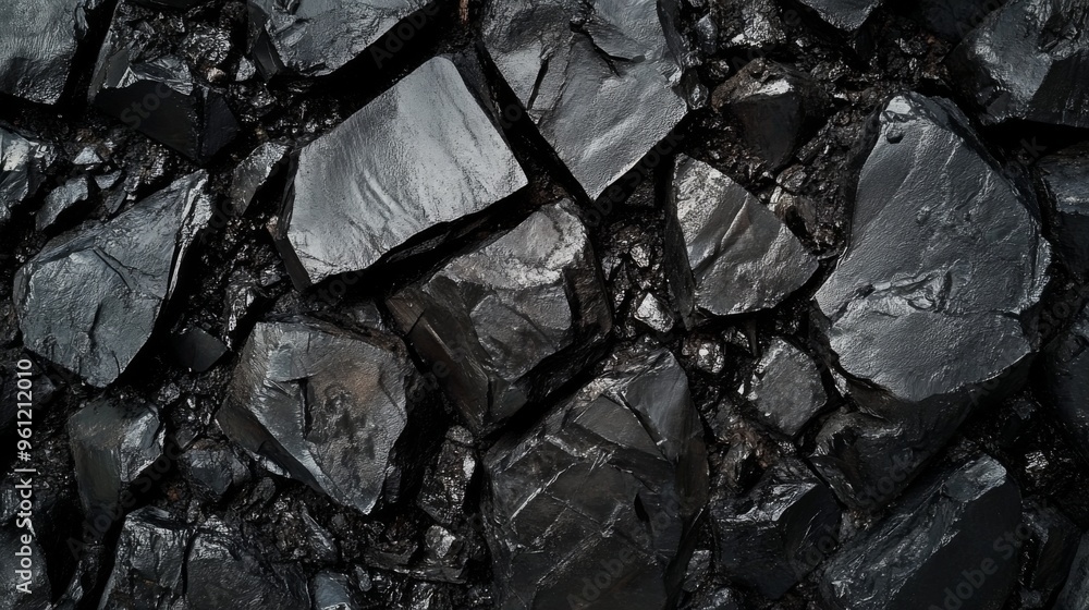 Closeup rough black coal stones that are perfect for enhancing industrial or natural design projects Closeup rough black coal stones that are perfect for enhancing industrial or natural design projects