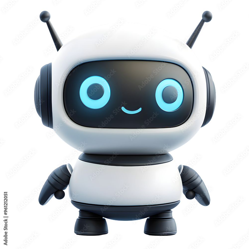 Cute cartoon 3D robot isolated on transparent background
Cute cartoon 3D robot isolated on transparent background