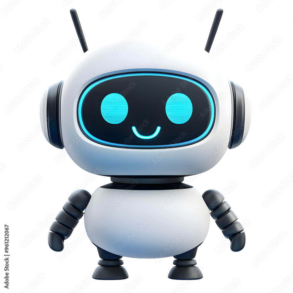 Cute cartoon 3D robot isolated on transparent background
Cute cartoon 3D robot isolated on transparent background