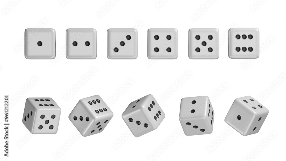 White 3d isolated realistic dice for casino game vector icon. Backgammon lucky cube roll with 1, 6 or two dot number. Random rolling square luck choice for poker gaming entertainment, dice games. White 3d isolated realistic dice for casino game vector icon. Backgammon lucky cube roll with 1, 6 or two dot number. Random rolling square luck choice for poker gaming entertainment, dice games.