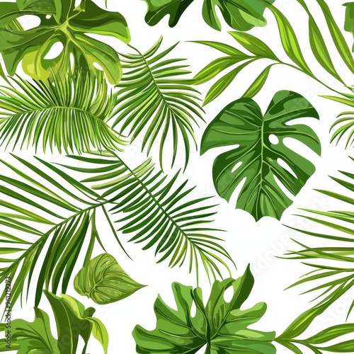 Lush green tropical leaves create a vibrant and fresh design, perfect for backgrounds in nature-themed projects.