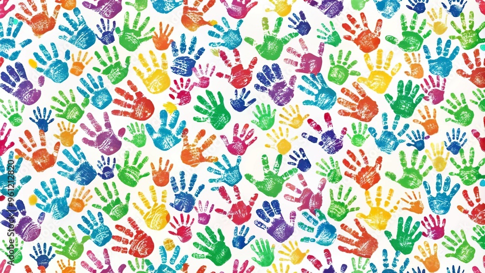 Abstract handprint paint spots seamless pattern for fabrics and linens with a tilted angle Abstract handprint paint spots seamless pattern for fabrics and linens with a tilted angle