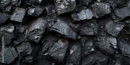 Closeup rough black coal stones that are perfect for enhancing industrial or natural design projects