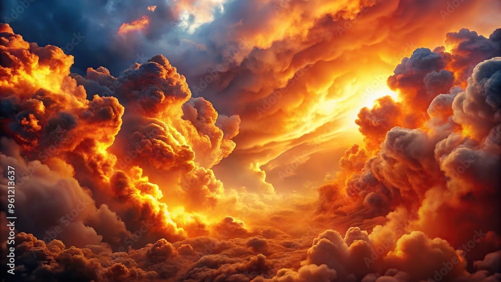 Abstract image of fiery orange and cold space clouds colliding Abstract image of fiery orange and cold space clouds colliding