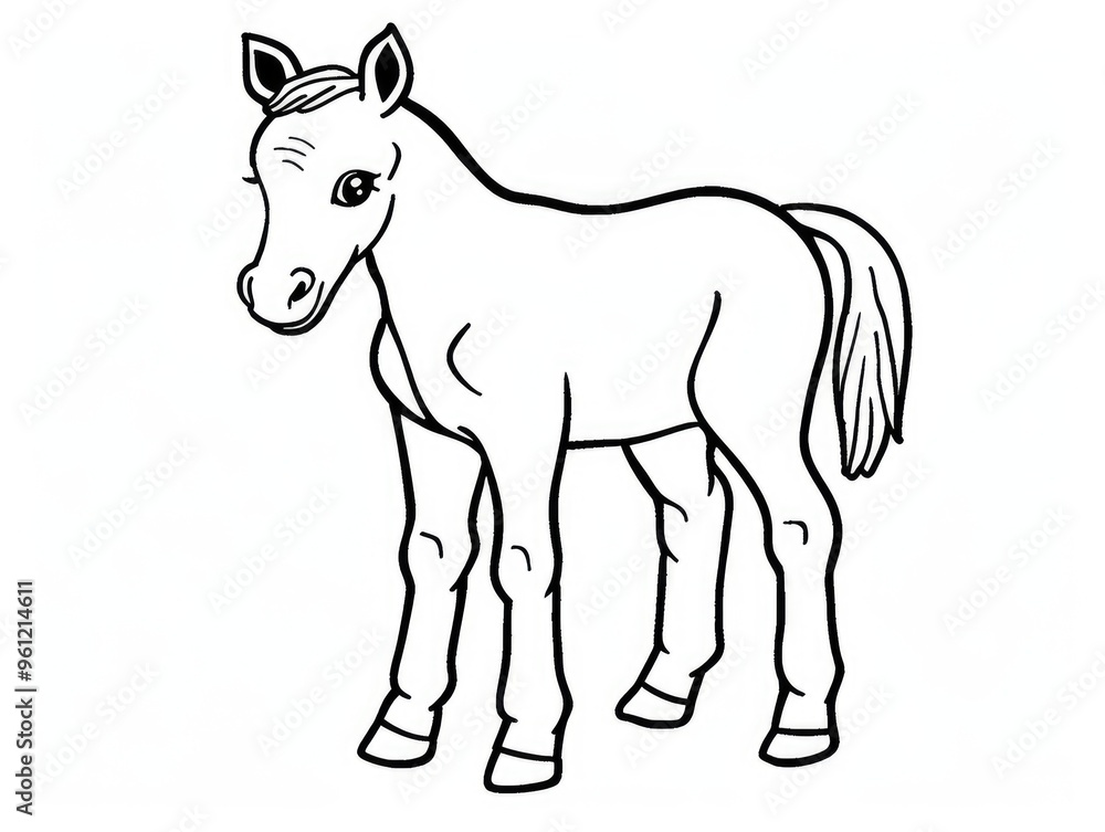 Coloring page featuring a cartoon foal isolated on a clean, white background. Coloring page featuring a cartoon foal isolated on a clean, white background.