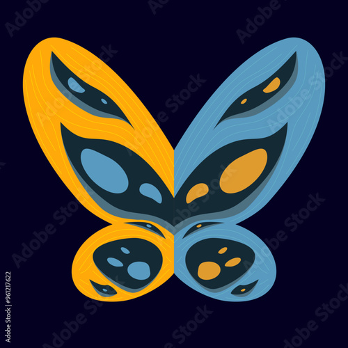 Butterfly wings in a two-tone flat design style conveying mystery and creativity.