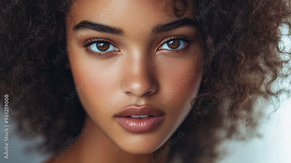 Close Up Portrait of a Beautiful Young Woman with Curly Hair Close Up Portrait of a Beautiful Young Woman with Curly Hair