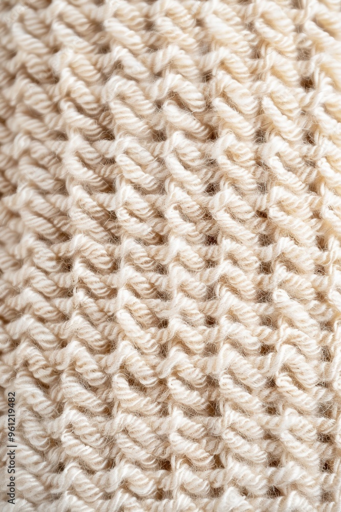 Close-Up Texture of Beige Knitted Fabric with Intricate Patterns and Soft Woolen Threads for Background or Textile Design Close-Up Texture of Beige Knitted Fabric with Intricate Patterns and Soft Woolen Threads for Background or Textile Design