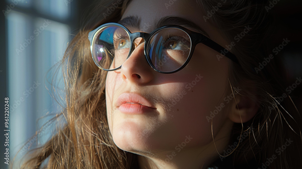 A young woman looks up with a hopeful expression. AI. A young woman looks up with a hopeful expression. AI.