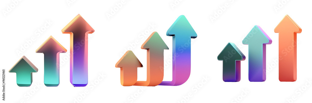 3D Glowing Isolated Icon of Positive Arrow Chart, Bright Colors 3D Glowing Isolated Icon of Positive Arrow Chart, Bright Colors