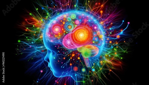 Child's Mind and Brain Activity Concept, Scientific Visualization of Neural Connections, Education and Psychological Development in Children