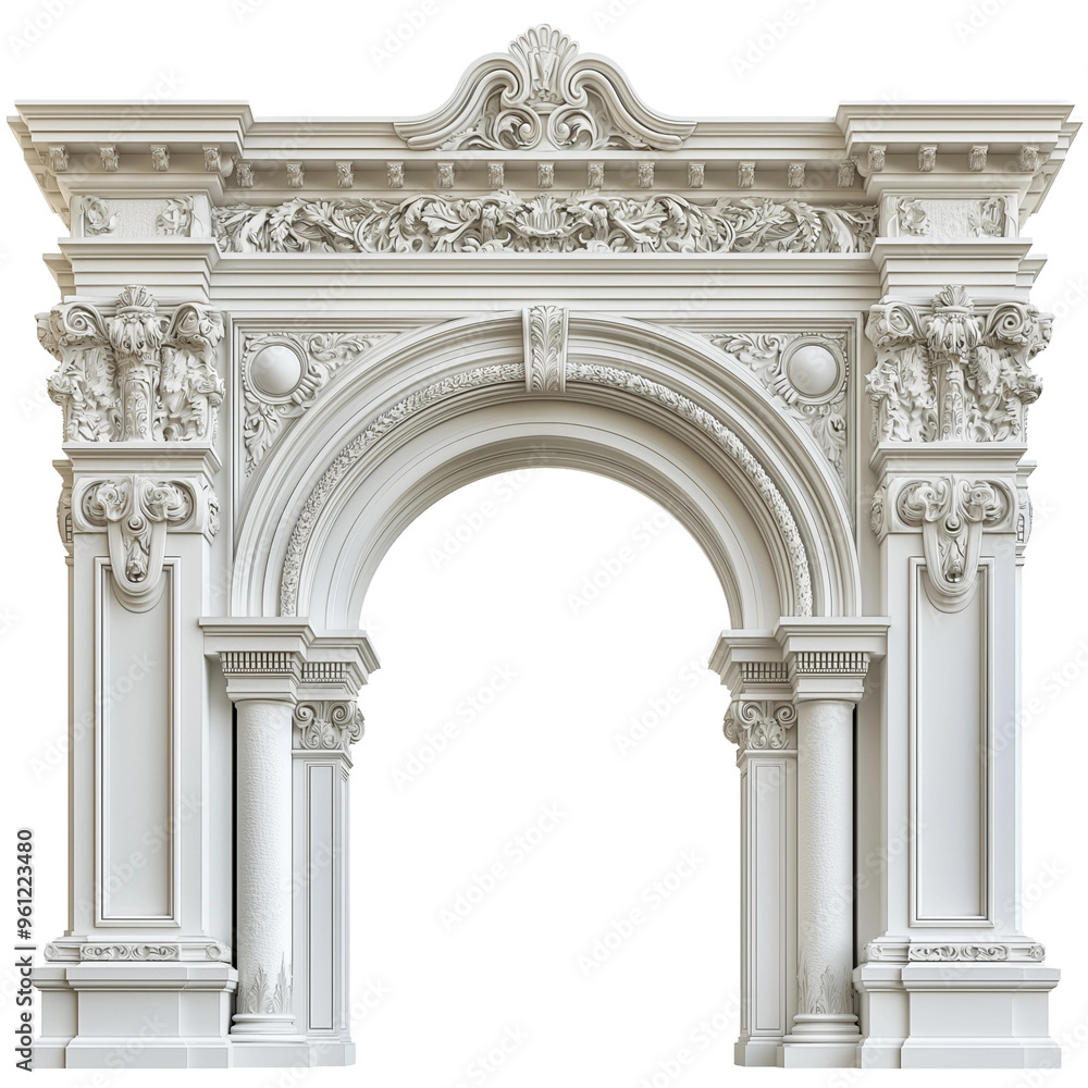 Obraz premium Elegant white architectural arch with intricate carvings and columns