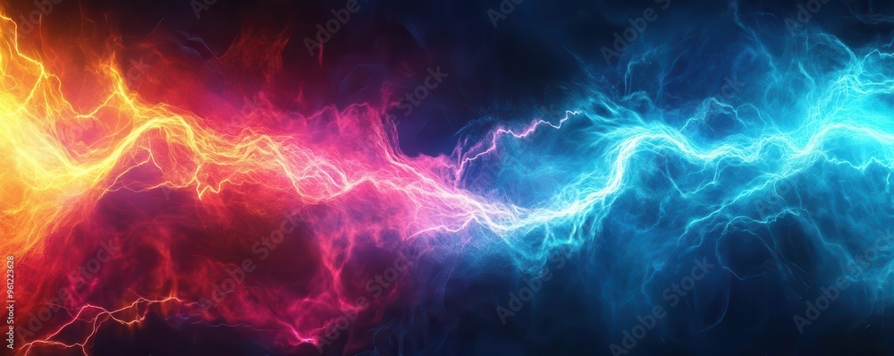 Vibrant electric waves crashing into each other, Abstract background, High-energy, dynamic Vibrant electric waves crashing into each other, Abstract background, High-energy, dynamic