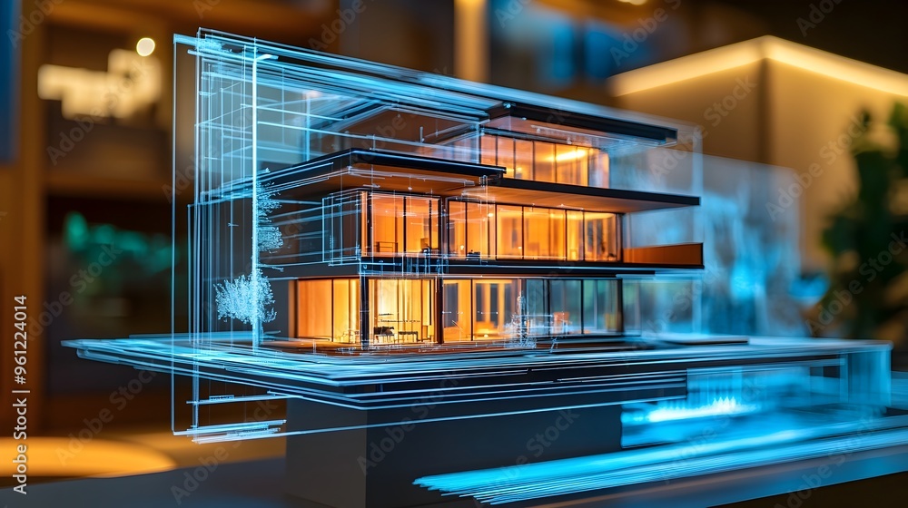 Holographic projection of a 3D digital model depicting the step by step ...