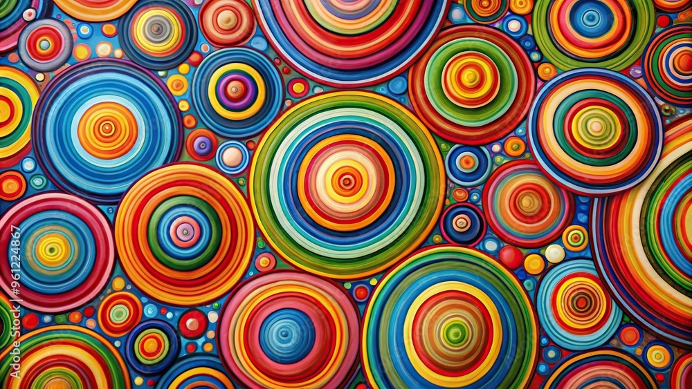 Abstract pattern painting with color circles and stripes Abstract pattern painting with color circles and stripes