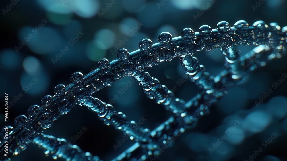 DNA structure made of water droplets, organic helix, side view, symbolizing life s fluidity, cybernetic tone, Tetradic Color Scheme, 4k ultra hd, copy space for text DNA structure made of water droplets, organic helix, side view, symbolizing life s fluidity, cybernetic tone, Tetradic Color Scheme, 4k ultra hd, copy space for text