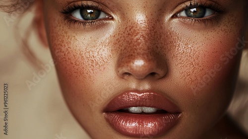 Close-up Portrait of a Woman with Freckles and Green Eyes