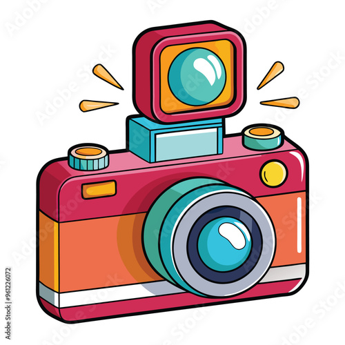  Cute film retro photo camera Modern digital device with lens in vintage style vector art
