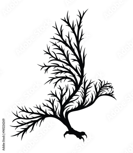 The symbol of bird of prey in the autumn forest.