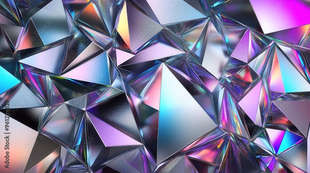 Overlapping triangles with prismatic refraction, kaleidoscope effect, dynamic abstract pattern, modern background Overlapping triangles with prismatic refraction, kaleidoscope effect, dynamic abstract pattern, modern background