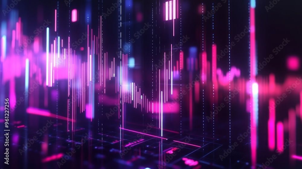 Futuristic financial graphs with vibrant neon lines on dark background. Economic analytics concept. 3D Rendering Futuristic financial graphs with vibrant neon lines on dark background. Economic analytics concept. 3D Rendering