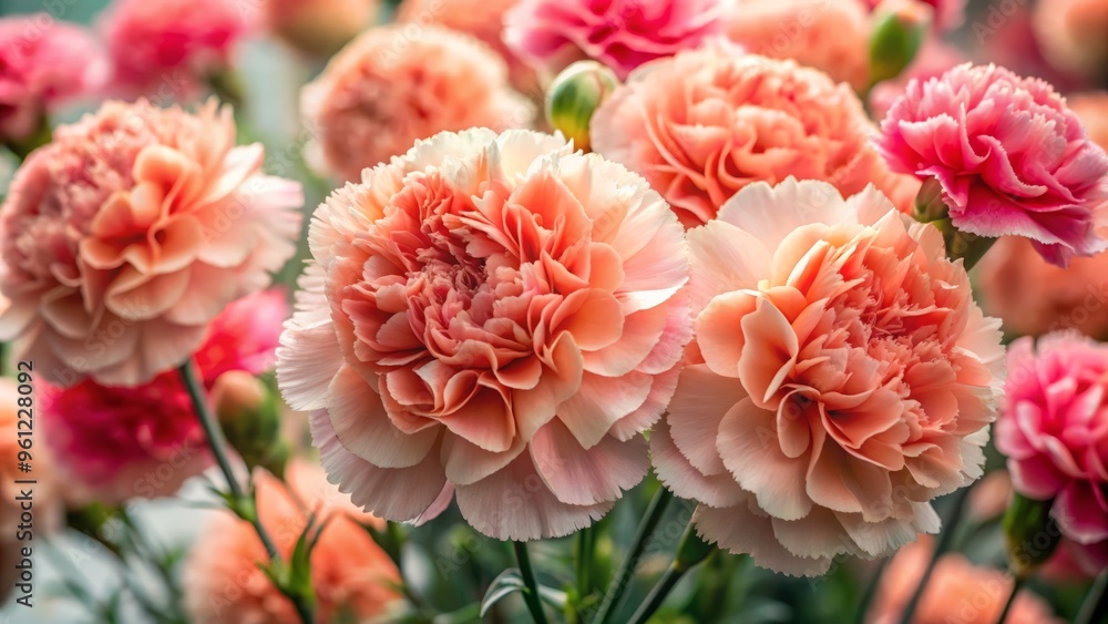 A tantalizing image of coral-hued carnations rises like a pillar, showcasing soft pink hues that dance across the frame with delicate charm. A tantalizing image of coral-hued carnations rises like a pillar, showcasing soft pink hues that dance across the frame with delicate charm.