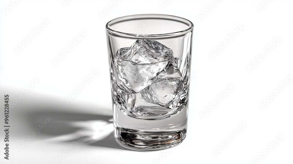Clear glass tumbler filled with ice cubes on a white background Clear glass tumbler filled with ice cubes on a white background