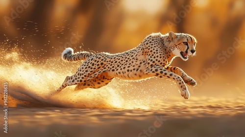 3D cheetah in mid-run with a soft pastel background on the right, symbolizing speed and agility in the wild, style of