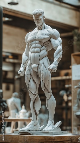 Detailed sculpture of an athletic male figure in a workshop setting photo